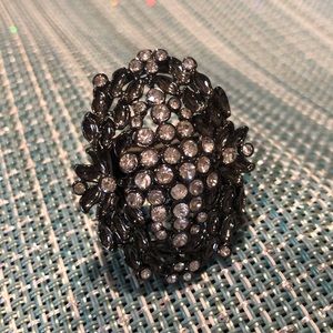 Gun metal & gem adjustable ring